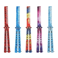colorful butterfly knife foldable reinforced anti impact anti fall stainless steel practice training comb for hair care styling