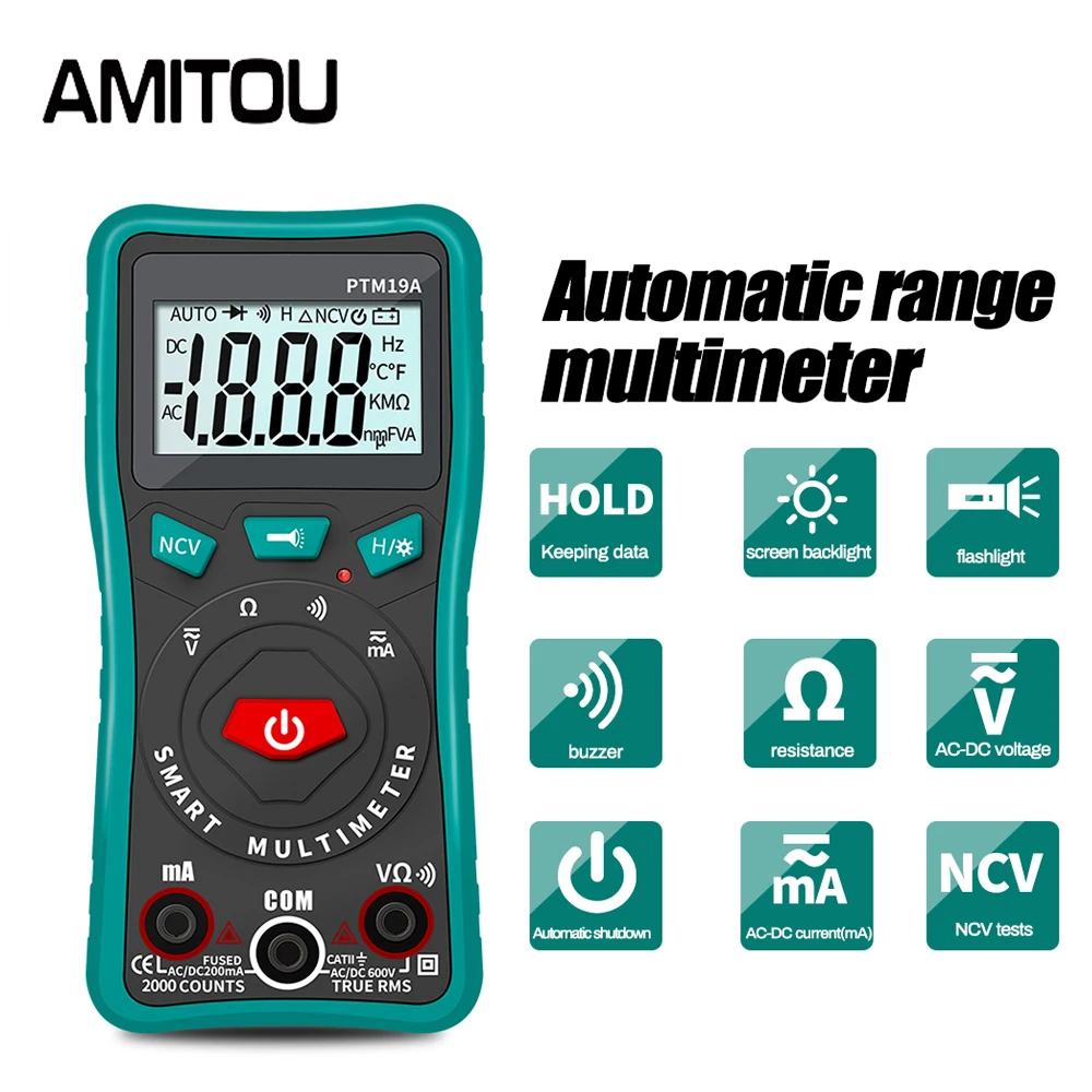 

AMITOU PTM19A Digital Professional Multimeter AC/DC Voltage Tester Current Meter Voltmeter Ammeter Tester Tools for Electrician