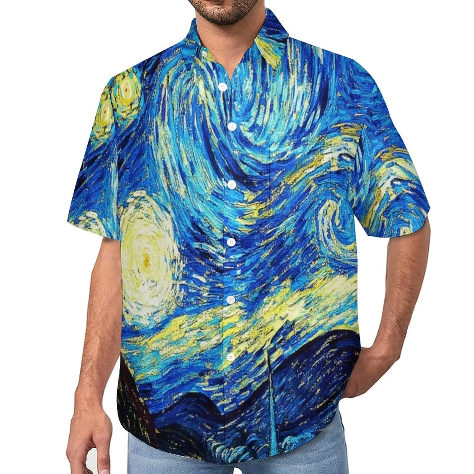 

Starry Night Loose Shirt Male Vacation Vincent Van Gogh Casual Shirts Hawaiian Custom Short-Sleeve Fashion Oversized Blouses