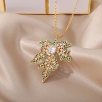 zircon maple leaf pendant necklaces for women stainless steel silver color chains choker fashion korean party jewelry gift