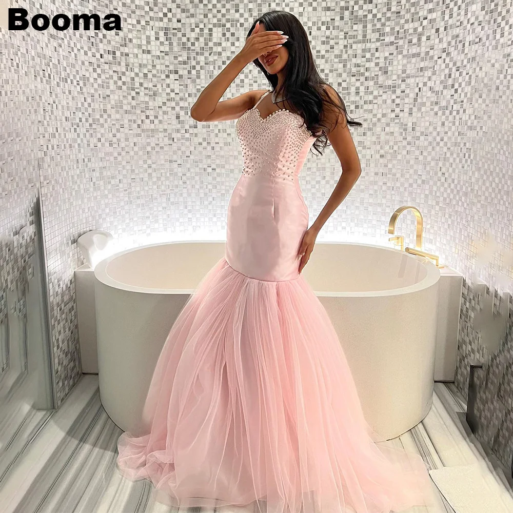 

Booma Pink Mermaid Prom Dresses Beading Sweetheart Sleeveless Stain Tulle Evening Gowns Formal Party Dresses for Women Dubai
