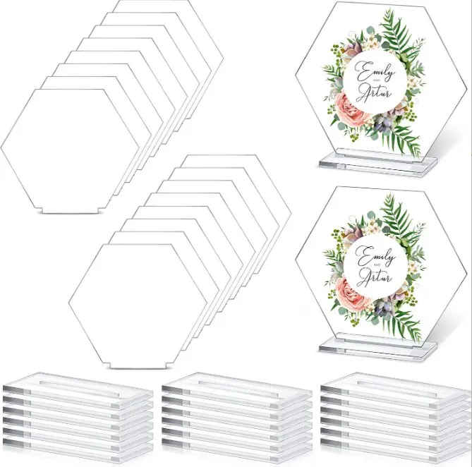 

18Pcs Acrylic Number Plates Hexagon Place Card Table Stand Seating Cards Blank Number Sign Holder For Wedding Plate 2023