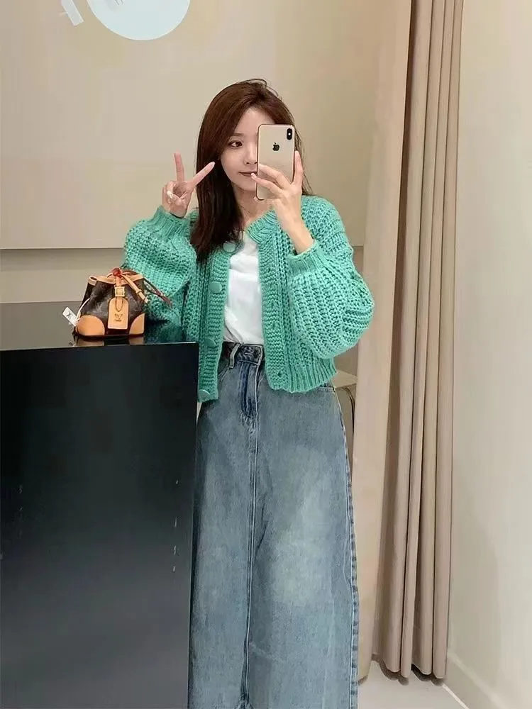 Вязаный свитер кардиган пальто женский осенне-зимний Повседневный свободный топ