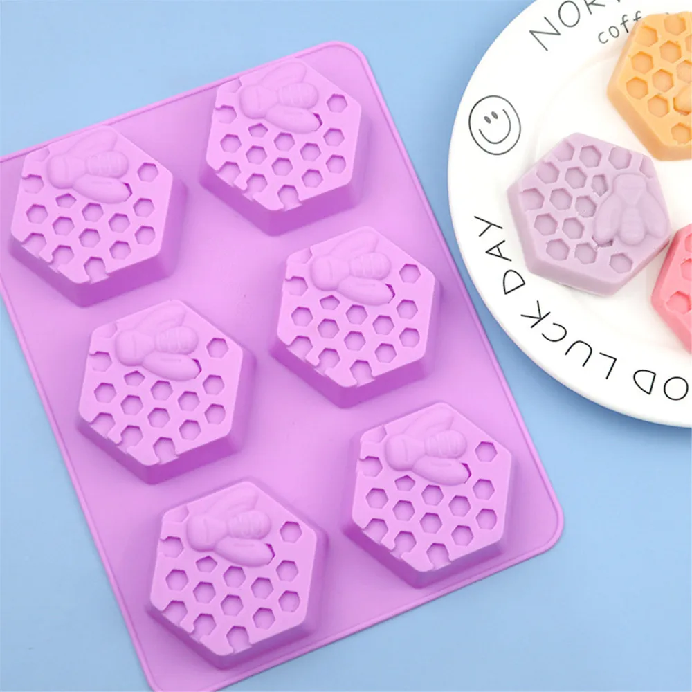 

6 Holes Hexagonal Soap Mold Diy Handmade Silicone Mold 3D Honey Bee Soap Making Soap Cutter Craft Cake Baking Tools