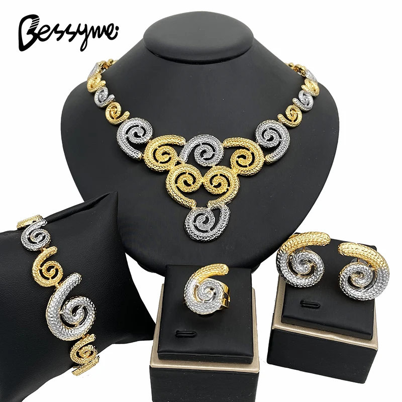 

Unique Jewelry Sets For Women Gold Color Set Jewelry Daily Wear Necklace Earring Ring Bracelet Wedding Party Accessories