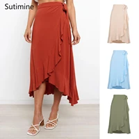 2022 vintage summer skirt sexy slit skirts irregular sexy high waist solid color black red pink skirt womens clothing