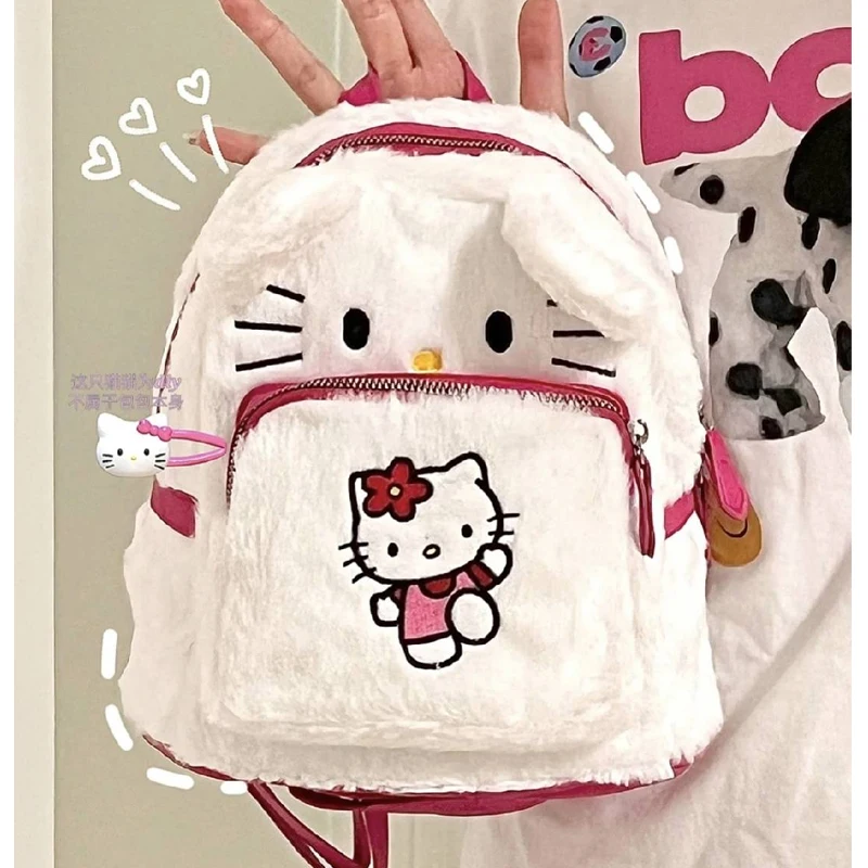 

Cartoon Hellokitty Cute Plush Sanrio Backpack Kuromi School Bag Student Pom Pom Purin Tote Bag Girl Birthday Present