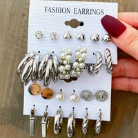 6 pairs bohemia retro earrings set for women pearl geometric circle hoop earring ear studs silver color party jewelry gifts