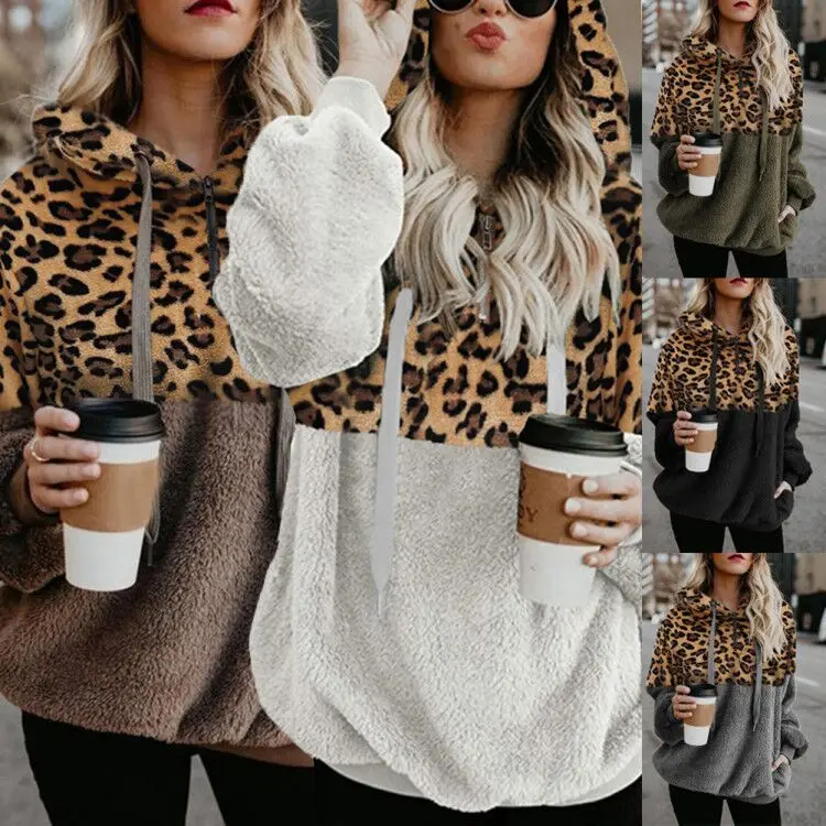 

Women's Fall/Winter 2022 Sexy Leopard Print Zip Pocket Top Plush Sweater