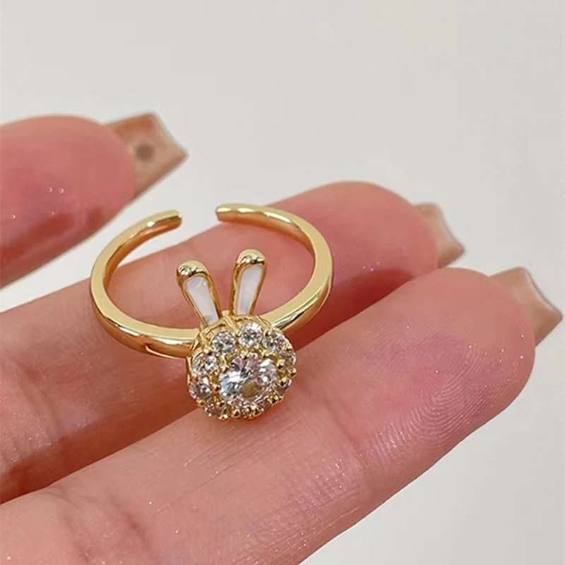 LXOEN Hot Selling Fashion Jewellery Women's Ring Cute Rabbit Rotatable Zirconia Opening Adjustable Rings 2022 New Jewelry Gift images - 6