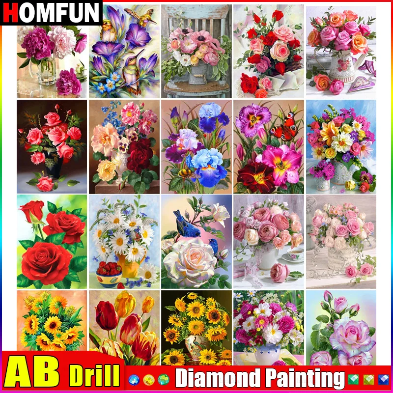 HOMFUN AB Алмазная картина &quotЦветы Пейзажи&quot Полная квадратная/круглая дрель