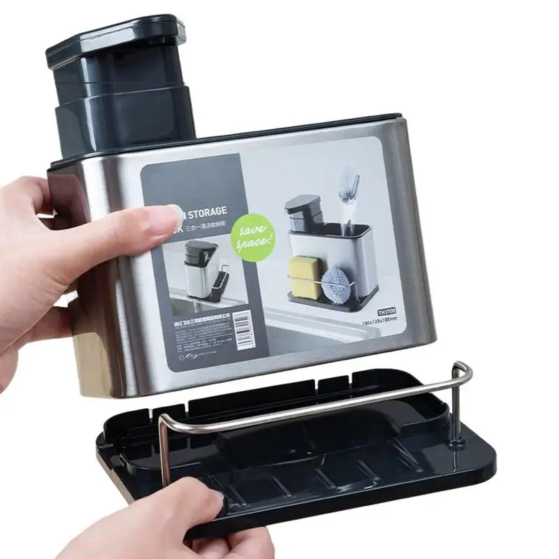 

Kitchen Soap Dispenser With Sponge Holder 3 In 1 Stainless Steel Soap Dispensing Sponge Holder Kitchen Gadgets Sink Countertop