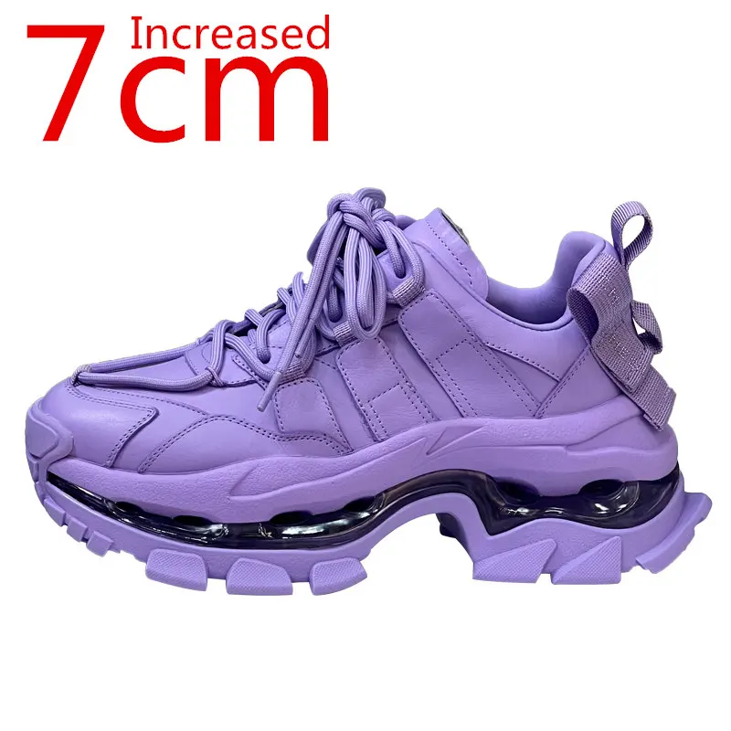 

European Personalized Style Design Women Increased 7cm Genuine Leather White Casual Sports Elevated Thick Sole Dad's Shoes Women