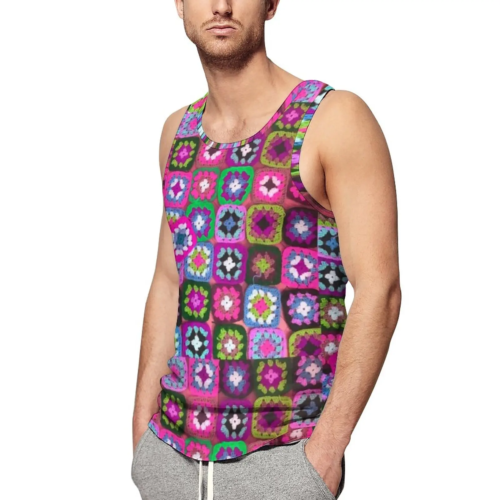 

Hippy Peace Tank Top Square Vintage Print Sportswear Tops Summer Gym Man Printed Sleeveless Vests Big Size