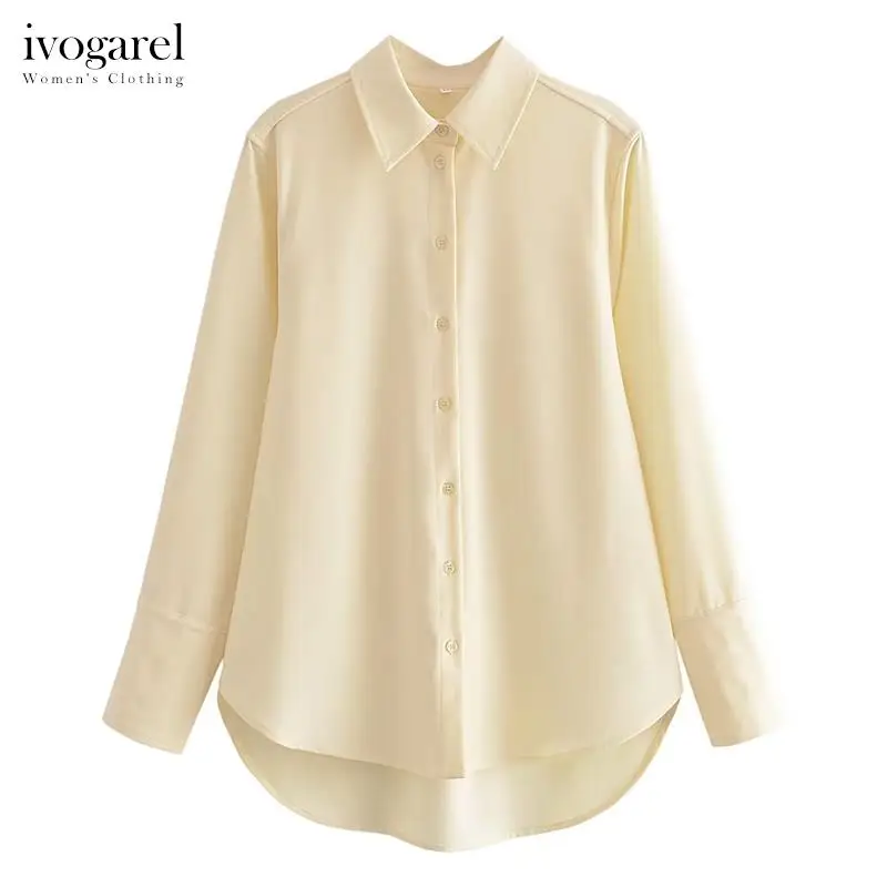 

Ivogarel Relaxed Fit Pleated Hem Blend Shirt Women's Autumn Plus Size Shirt Ladies Casual Blouse Top Female Oversize Clothes