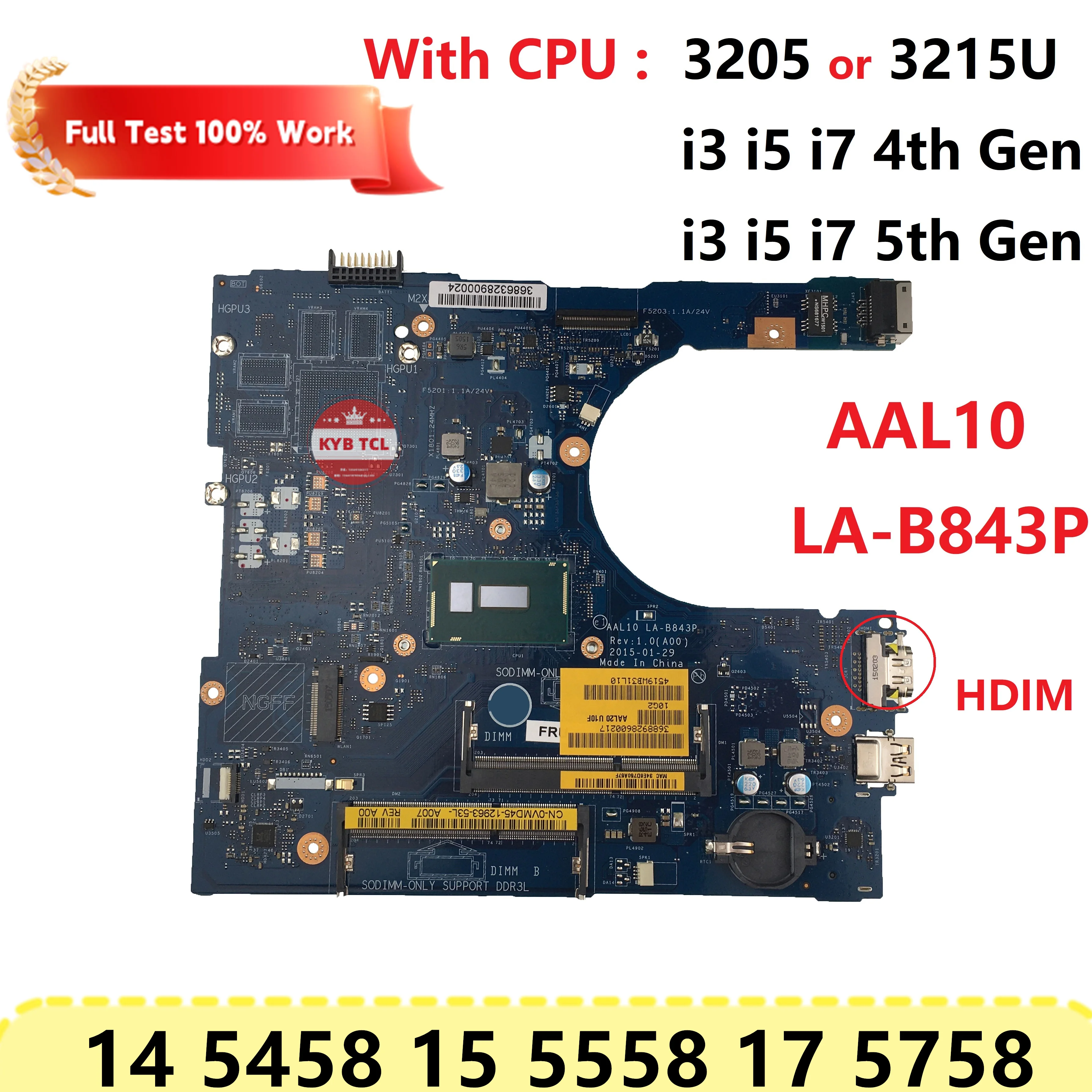 Материнская плата ноутбука DELL Inspiron 14 5458 15 5558 17 5758 LA-B843P материнская плата 04RYMR 0VMD45 0NCF24 04CN4G 0RC3PN 0M94D0 RYMR VMD45 NCF24 4CN4G RC3PN