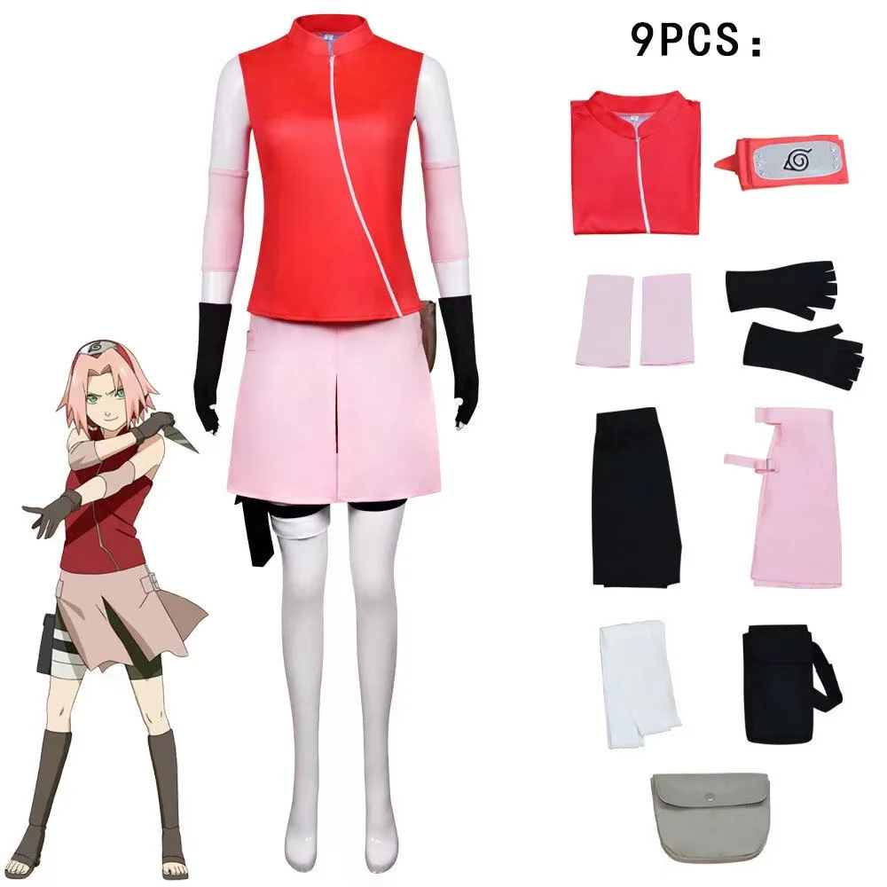 

Anime Haruno Sakura Cosplay Costumes Female Ninja Haruno Costume Halloween Costumes for Women Full Set of Clothing Suit Wig