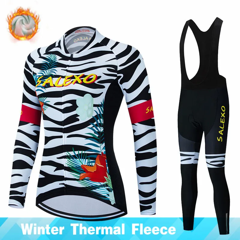 

Fashion 2022 Women's Winter Fleece Cycling Clothing Long Sleeve Bicycle Wear MTB Ropa Ciclismo Cycling Clothes Bib Pants Set