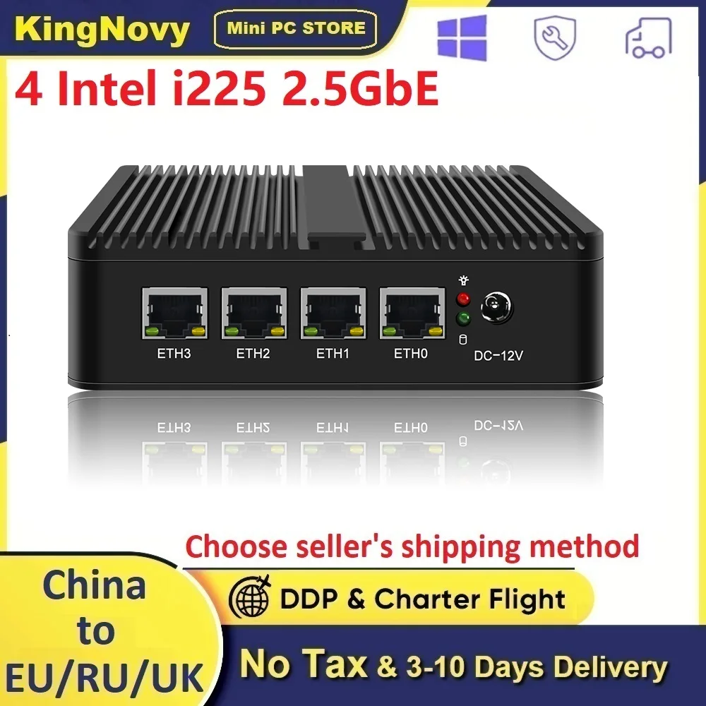 

4 LAN 2.5G Fanless pfSense Router Celeron J4125 Mini PC Intel i225 2500M Virtual Machine VPN Firewall Appliance OPNsense Openwrt