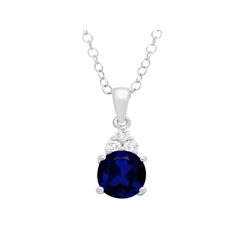 

Women's Finecraft Created Blue Sapphire & Natural White Topaz Oval Pendant Necklace in Sterling Silver, 18"