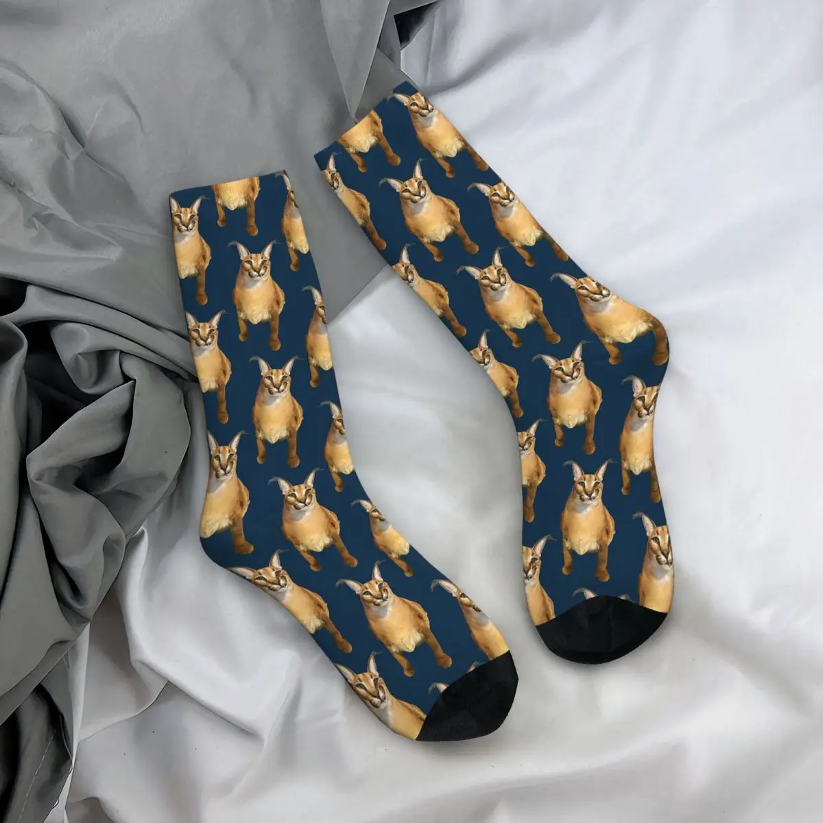 

Happy Funny Male Men Socks Harajuku Floppa Smile Sock Funny Meme Caracal Cat Sport Women Stockings Spring Summer Autumn Winter