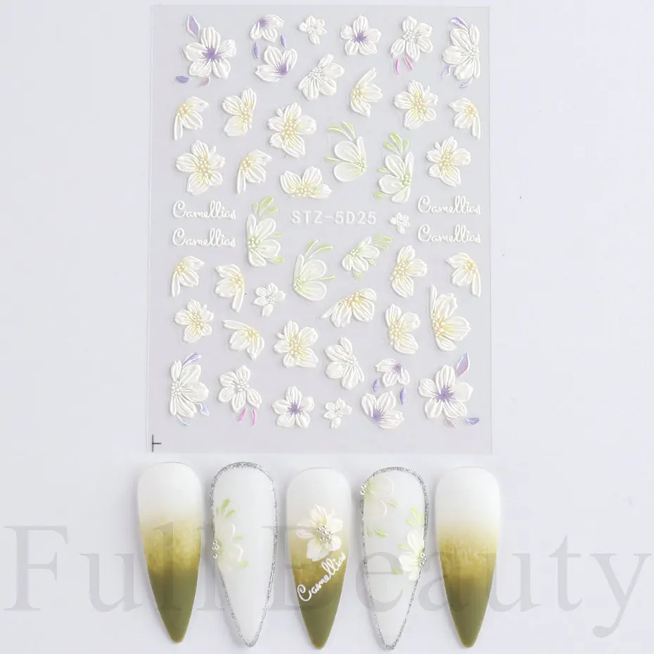 Новинка 2022 года ремесленные 5D наклейки для дизайна ногтей Камелия японский