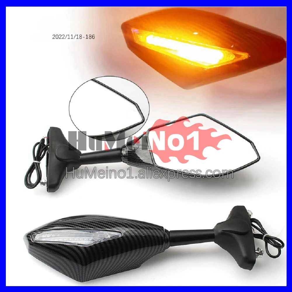 

2X Turn Lights Side Mirrors For KAWASAKI NINJA ZZR 1100 CC ZZR-1100 ZZR1100 90 91 92 1990 1991 1992 Turn Signal Rearview Mirrors