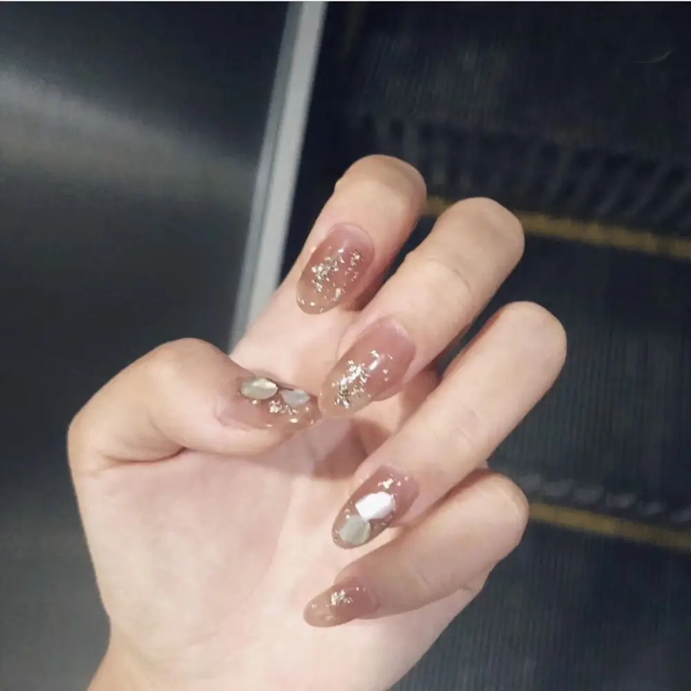 

24pcs/Box Press On Nails Detachable Full Cover Manicure Tool Nail Tips Wearable Almond False Nails Rhinestone Fake Nails