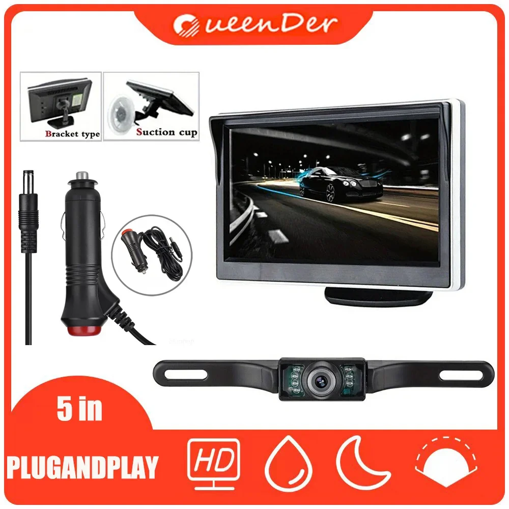 QueenDer 5-дюймовый TFT ЖК-монитор автомобиля HD Камера заднего вида Дисплей