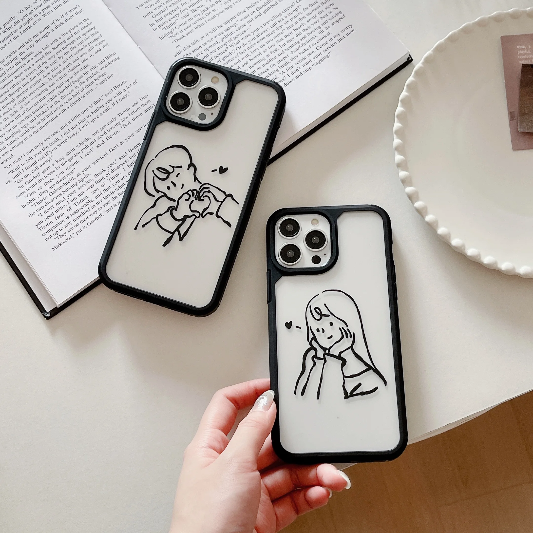 Черный армированный чехол для телефона Young Couple iPhone 15 13 Mini 14Pro 11 12 Xsmax XR 7/8 Plus SE2