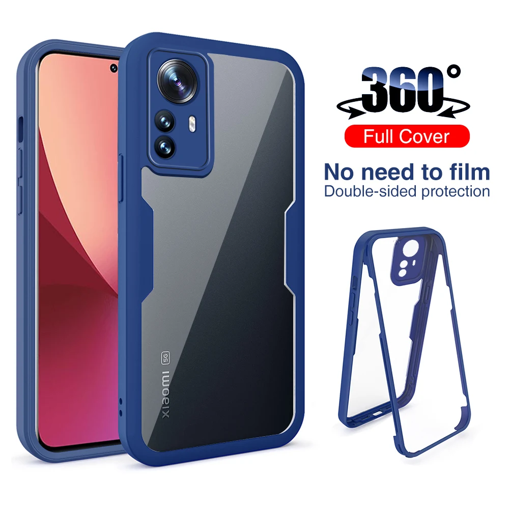 2in1 360° Clear TPU+PC Shockproof Phone Cover Case For xiaomi 12 pro 12x xiaomi12 mi12 xiomi 12pro mi x Shell Fundas Coques - купить по