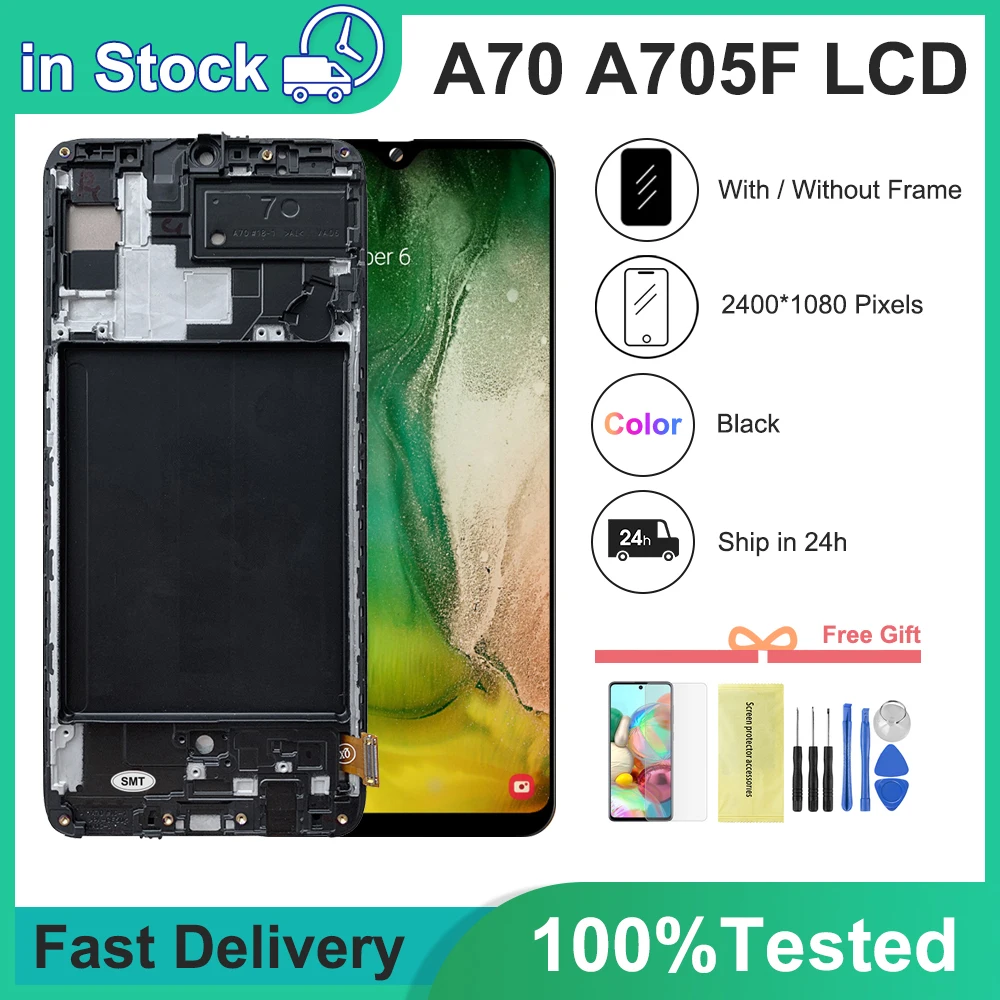 Оптовая продажа, дисплей 6,7 дюйма для Samsung Galaxy A70 A705 LCD A705F, дисплей с рамкой, сенсорный экран в сборе, замена