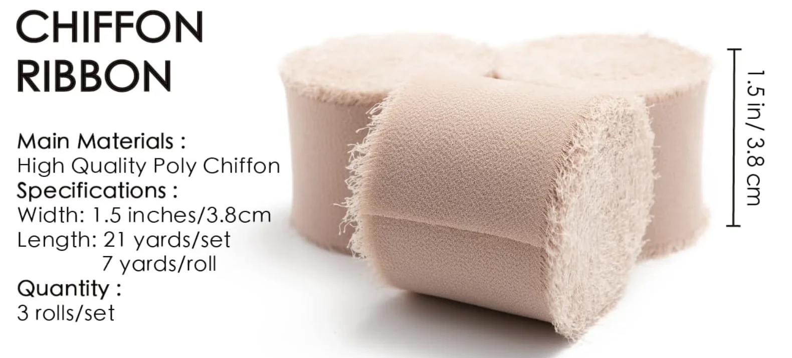 Лента шифоновая ручной работы с бахромой 3 рулона 1 5x21 лет