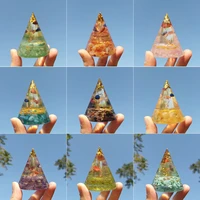 cone shape natural stone resin orgonite pyramid ornament healing crystal turquoise gems tree of life energy generator multiplier