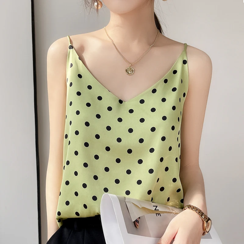 

Женский жилет на бретелях, черно-белый Шелковый жилет в горошек с V-образным вырезом снаружи, весна-лето 2023