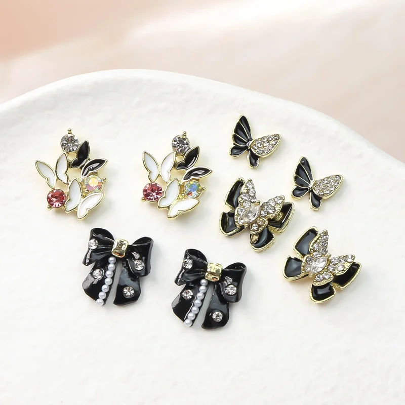 

5pcs/set Black Classic Butterfly Designer Nail Art Charms Alloy Jewelry Rhinestones Nail Decoration DIY Carft Ornament Accessory