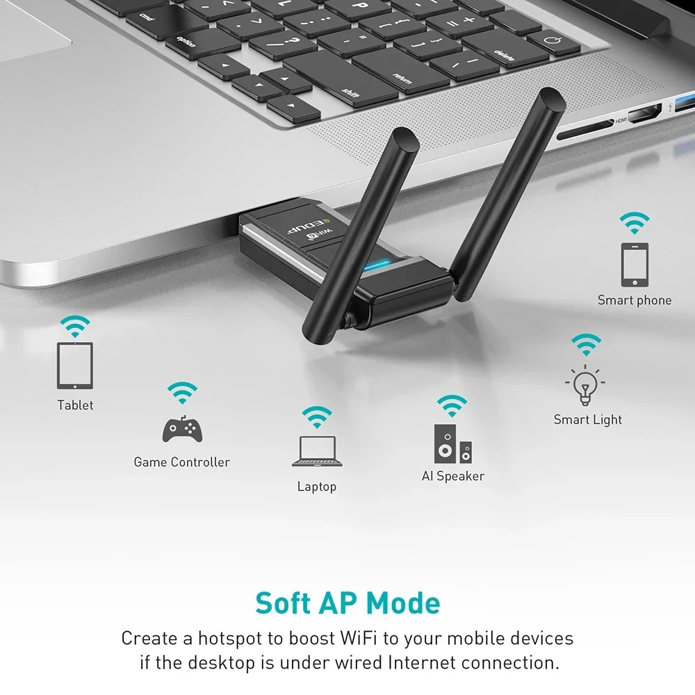 Фото EDUP WiFi6 USB-адаптер двухдиапазонный AX1800 MU-MIMO Soft AP WiFi-адаптер Беспроводной Wi-Fi-ключ 802.11AX Сетевая карта для Windows10/11 №5