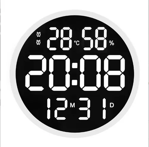 

12 inch Silent Led Wall Clock Alarm with Calendar,Smart Brightness,Temperature Thermometer. Modern Home Decoration Gift Idea