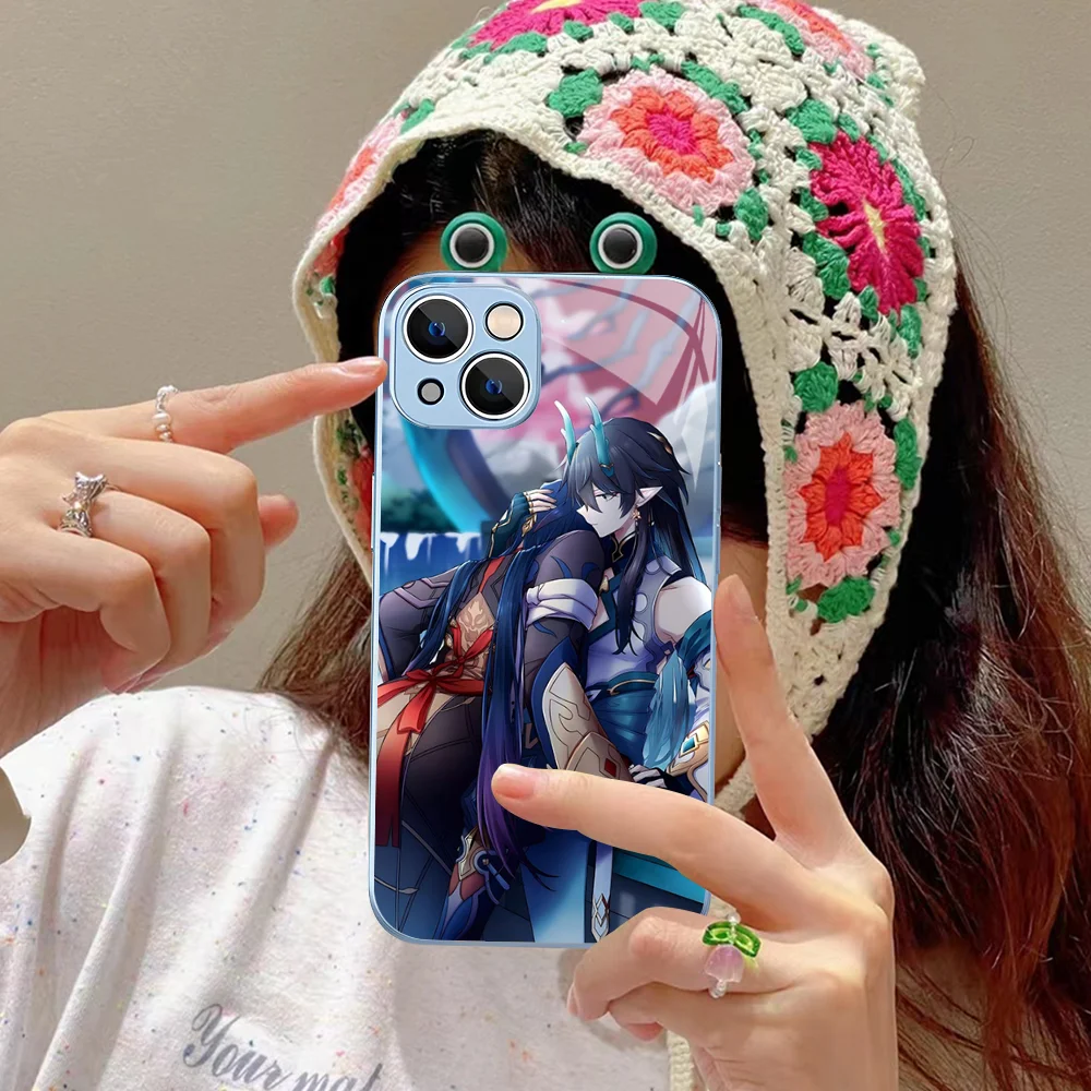 H-Honaki B-Blade x Dan Heng Phone Case Tempered Glass For iphone 14 13 12 11 Pro Mini XS MAX 14Plus X XR Fundas