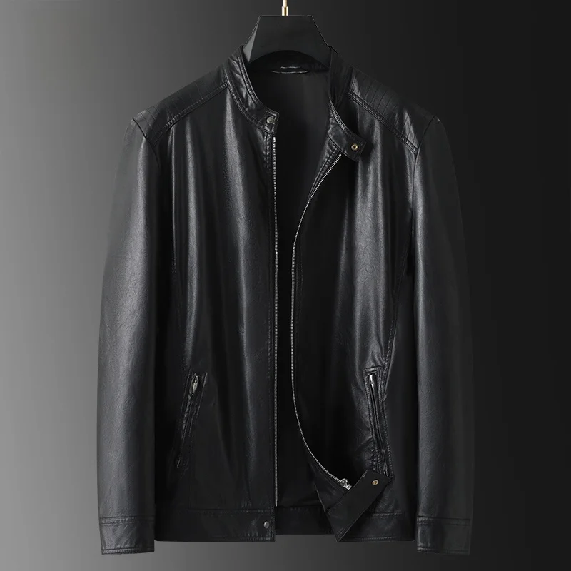 Plus size Men's Leather Coat Lard-bucket plus Size Windproof Stand Collar PU Jacket Autumn Fat Man Outerwear Tide