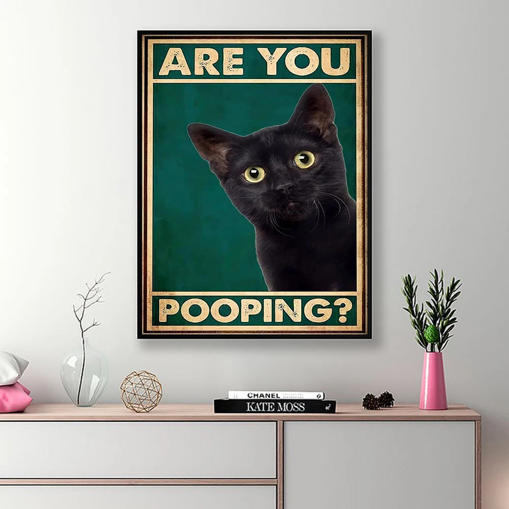

Are You Pooping Poster Black Cat Bathroom Wall Art Decor Prints Modern Vintage Toilet Sign Canvas Painting Pictures