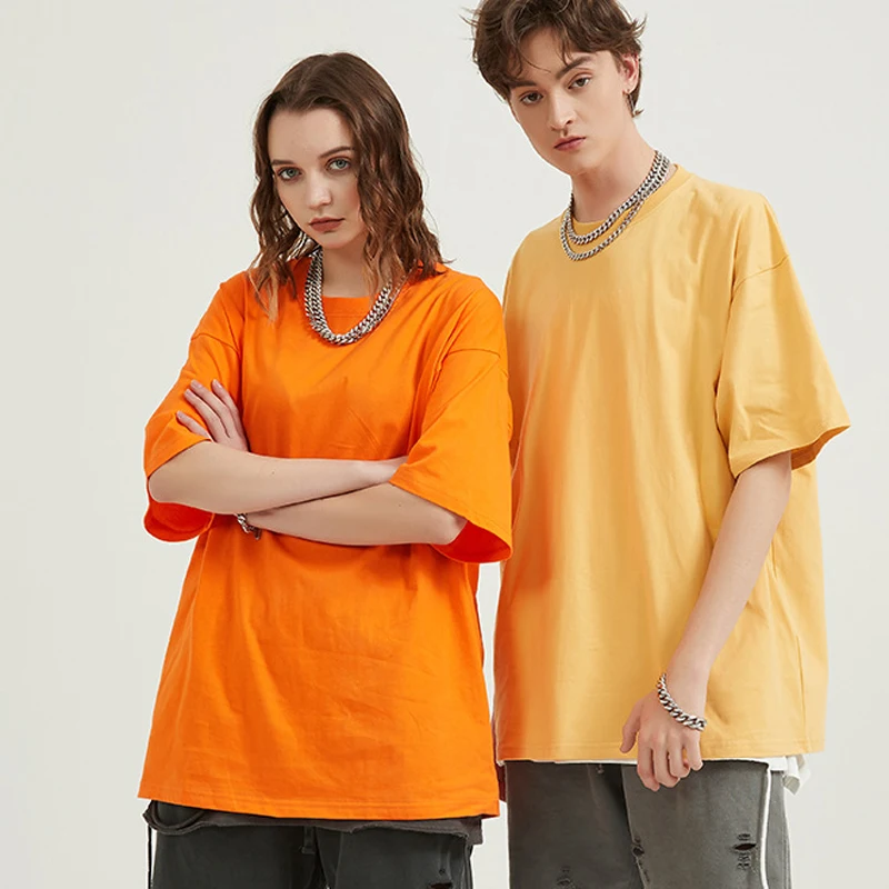 

Summer T Shirts Candy Colors 100% Cotton 250g 2022 High Quality Oversize Tshirts Man Solid O-neck Basic T-shirt Women Tops Tees