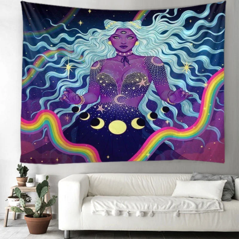 

Тропический гобелен с цветами вишни, скамейка для парка, садовая каменная стена, ландшафт в богемном стиле, украшение для комнаты в стиле хи...