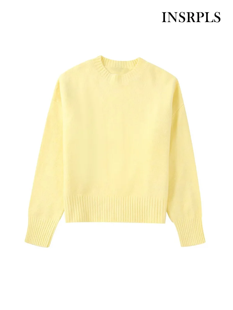 

INSRPLS Women Fashion Oversized Soft Touch Knit Sweater Vintage O Neck Long Sleeve Female Pullovers Chic Tops