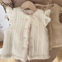 criscky baby girls vest jackets knitted solid warm little girl autumn winter clothes sleeveless outerwear kids cute coat