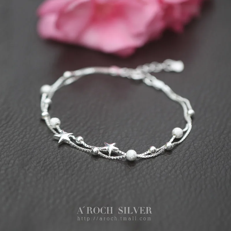 

Женский двухслойный браслет с пятиконечными звездами и маленькими шариками