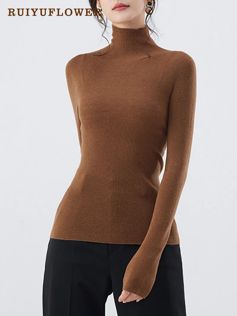 

Lady Turtleneck Thin Wool Pullover Spring Autumn Winter Korean Seamless Integrate Slim Bottoming Shirt Female Tops Women Clothes