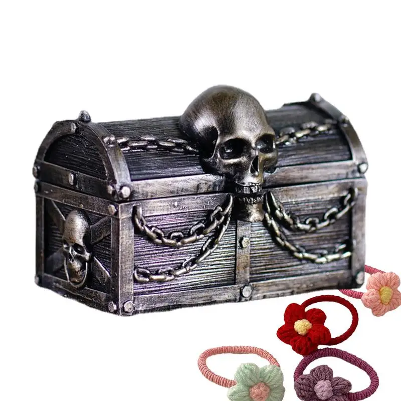 

Jewelry Box For Girls Retro Treasure Box Resin Jewelry Box With Skull & Chains Trinket Collection Storage Box For Pirate Party