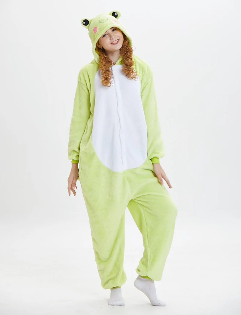 Frog Costume Women Cartoon Onesies Kigurumi Unisex Winter Adults Nightwear Anime Costumes Flannel Sleepwear Pajamas Set Homewear