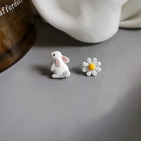 modern womens earrings 2022 cute rabbit daisy ear clip for women asymmetry flower animal earrings jewelry free shipping